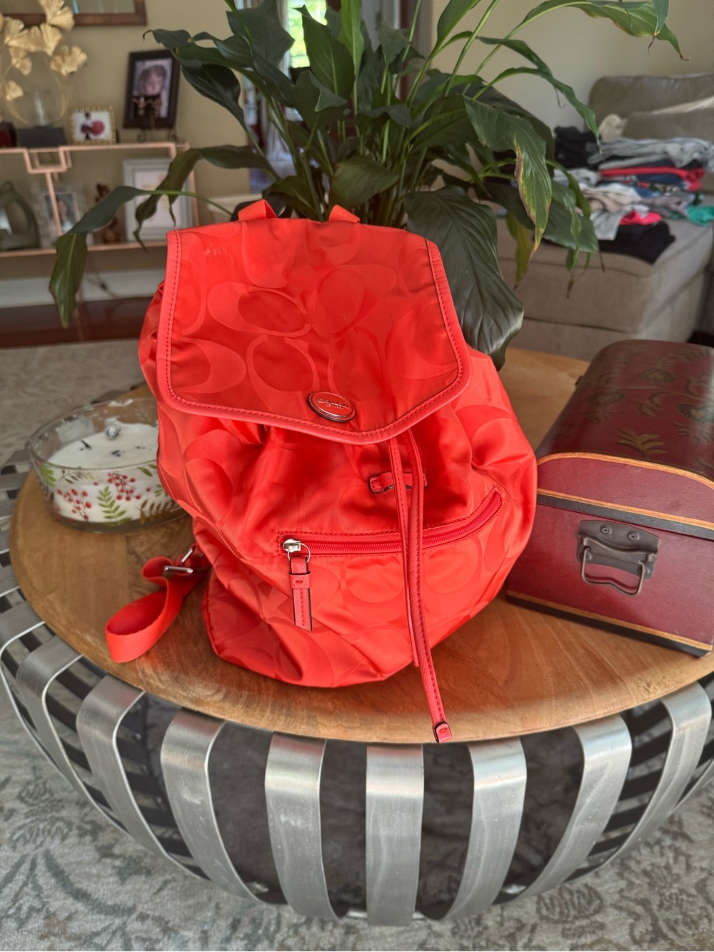Coach Red Signature Nylon Backpack - Picture 3 of 4
